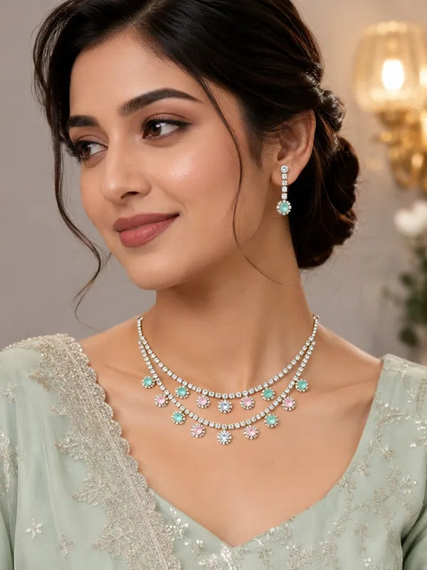 1_GM_Gold_Plated_Crystal_Necklace_Set_with_Matching_Earrings,_Mint_Green_&_Baby_Pink_Stones