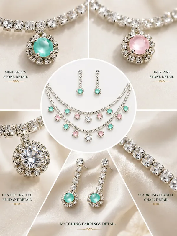 1_GM_Gold_Plated_Crystal_Necklace_Set_with_Matching_Earrings,_Mint_Green_&_Baby_Pink_Stones