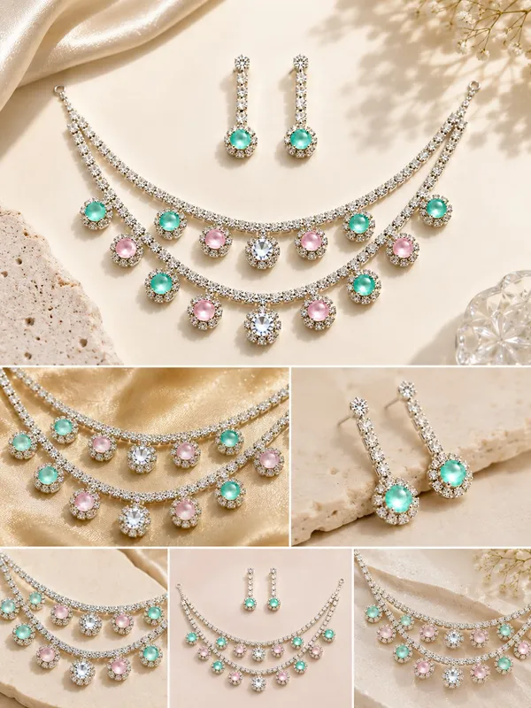 1_GM_Gold_Plated_Crystal_Necklace_Set_with_Matching_Earrings,_Mint_Green_&_Baby_Pink_Stones