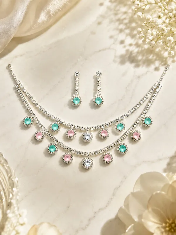 1_GM_Gold_Plated_Crystal_Necklace_Set_with_Matching_Earrings,_Mint_Green_&_Baby_Pink_Stones
