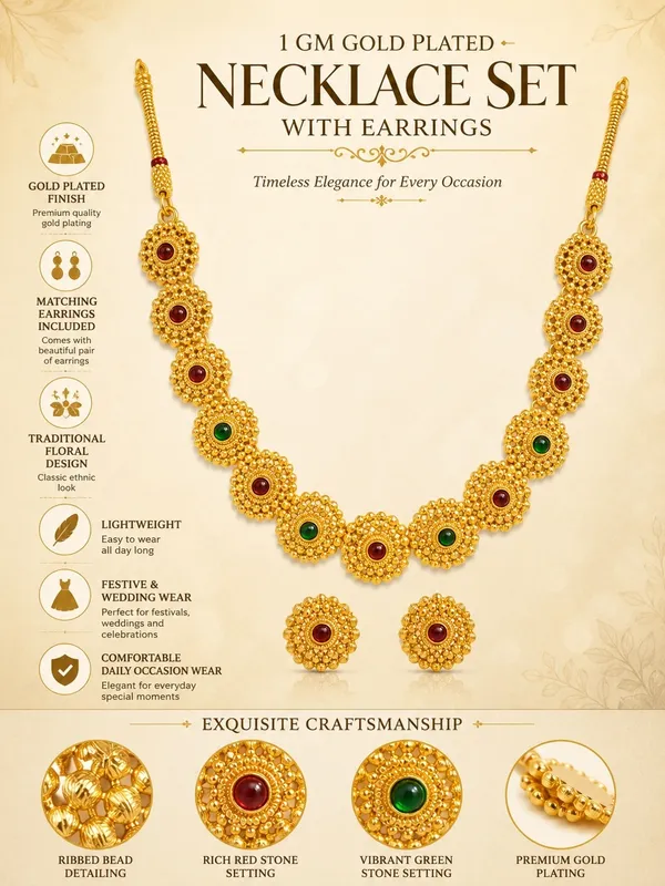 1_GM_Gold_Plated_Floral_Necklace_Set_with_Matching_Earrings_–_18_Inch_Traditional_Ethnic_Jewellery_Set