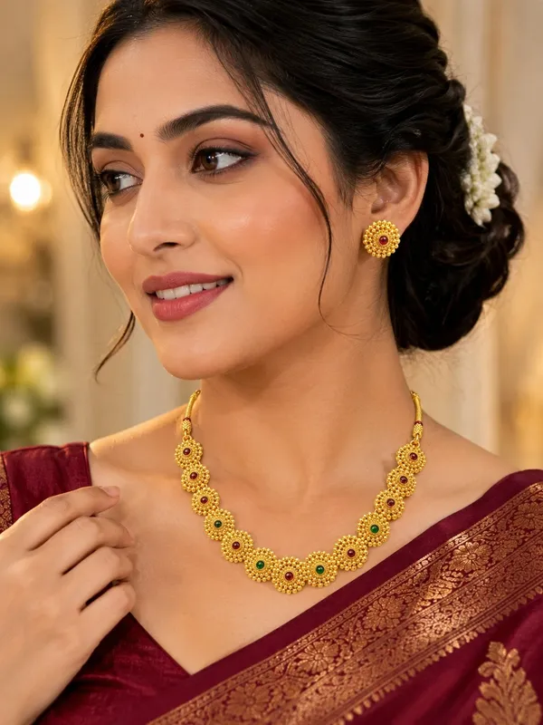 1_GM_Gold_Plated_Floral_Necklace_Set_with_Matching_Earrings_–_18_Inch_Traditional_Ethnic_Jewellery_Set