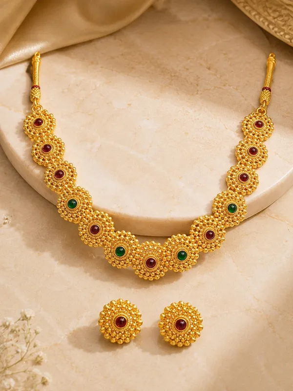 1_GM_Gold_Plated_Floral_Necklace_Set_with_Matching_Earrings_–_18_Inch_Traditional_Ethnic_Jewellery_Set