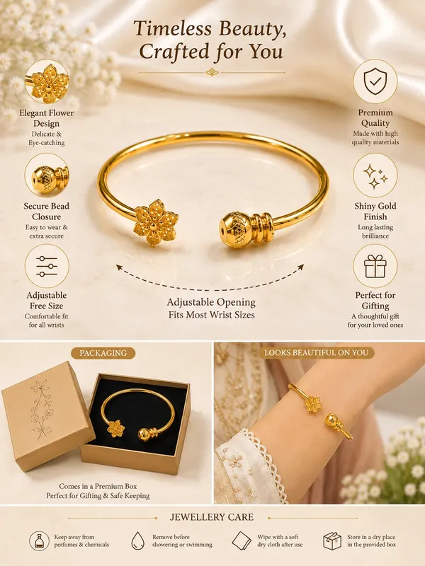 1_GM_Gold_Plated_Flower_Bracelet_for_Women,_Adjustable_Free_Size,_Elegant_Floral_Design,_1_Piece