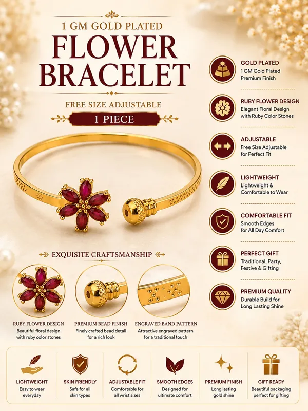 1_GM_Gold_Plated_Flower_Bracelet_with_Ruby_Stones_–_Free_Size_Adjustable,_Lightweight_Traditional_Bracelet_for_Women_1PC