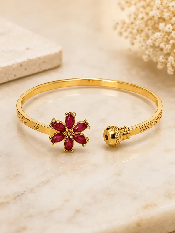 1_GM_Gold_Plated_Flower_Bracelet_with_Ruby_Stones_–_Free_Size_Adjustable,_Lightweight_Traditional_Bracelet_for_Women_1PC