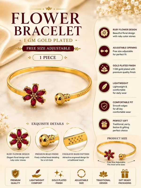 1_GM_Gold_Plated_Flower_Bracelet_with_Ruby_Stones_–_Free_Size_Adjustable,_Lightweight_Traditional_Bracelet_for_Women_1PC