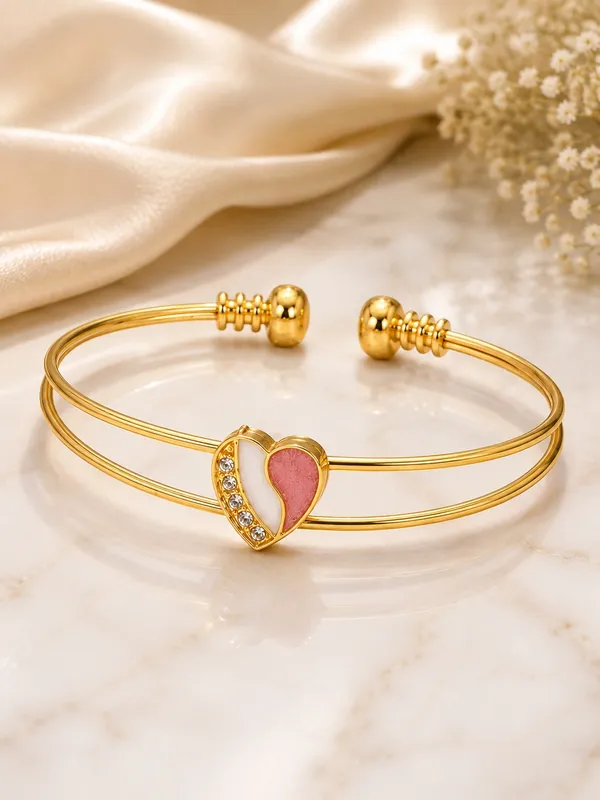 1_GM_Gold_Plated_Heart_Bracelet_for_Women_–_Double_Wire_Adjustable_Cuff_with_Pink_&_White_Enamel_and_Sparkling_Crystals_1PCS