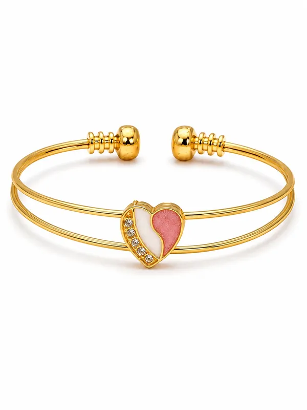 1_GM_Gold_Plated_Heart_Bracelet_for_Women_–_Double_Wire_Adjustable_Cuff_with_Pink_&_White_Enamel_and_Sparkling_Crystals_1PCS
