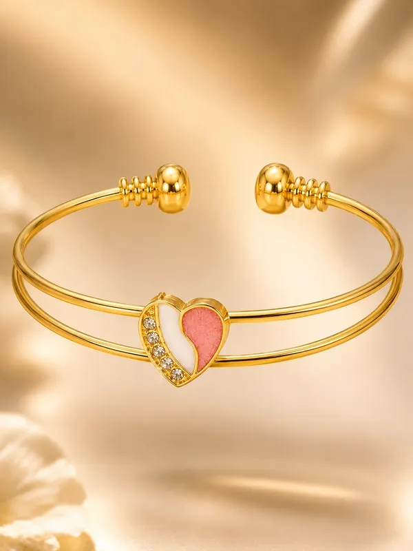1_GM_Gold_Plated_Heart_Bracelet_for_Women_–_Double_Wire_Adjustable_Cuff_with_Pink_&_White_Enamel_and_Sparkling_Crystals_1PCS