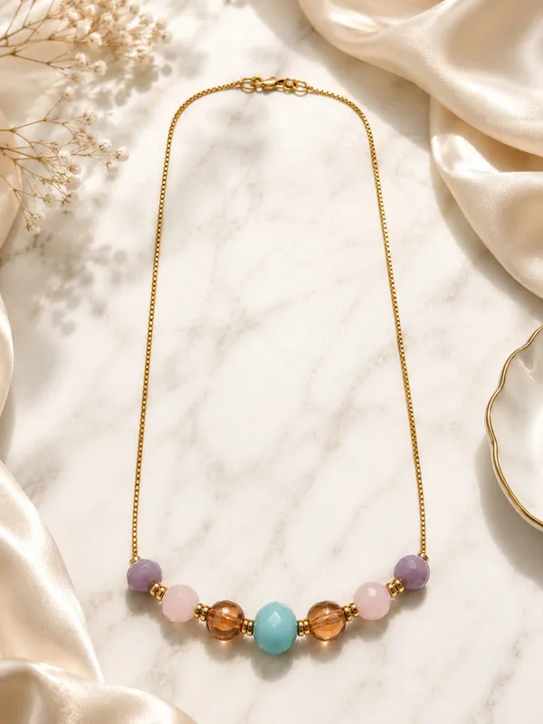1_GM_Gold_Plated_Multicolor_Faceted_Bead_Necklace_with_Aqua,_Amber,_Pink_&_Lavender_Beads