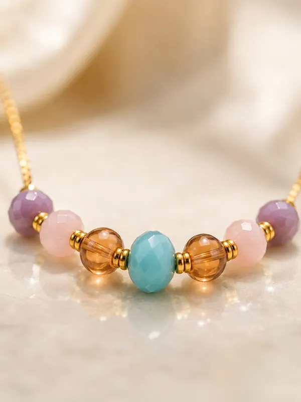 1_GM_Gold_Plated_Multicolor_Faceted_Bead_Necklace_with_Aqua,_Amber,_Pink_&_Lavender_Beads