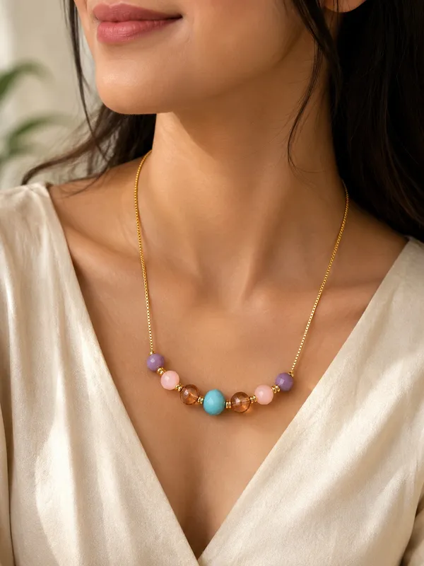1_GM_Gold_Plated_Multicolor_Faceted_Bead_Necklace_with_Aqua,_Amber,_Pink_&_Lavender_Beads
