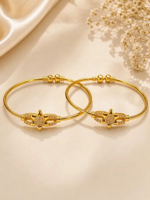 1_GM_Gold_Plated_Star_Flower_Bangle_Set_with_AD_Stones_–_2_Pieces,_Free_Size_Adjustable_Traditional_Bangles_for_Women
