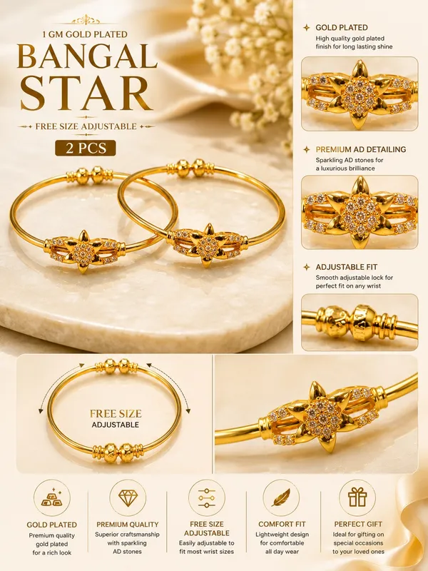 1_GM_Gold_Plated_Star_Flower_Bangle_Set_with_AD_Stones_–_2_Pieces,_Free_Size_Adjustable_Traditional_Bangles_for_Women