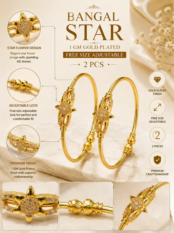 1_GM_Gold_Plated_Star_Flower_Bangle_Set_with_AD_Stones_–_2_Pieces,_Free_Size_Adjustable_Traditional_Bangles_for_Women