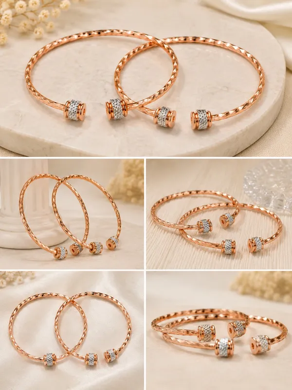 1_GM_Rose_Gold_Plated_Bangle_Set_for_Women_–_Free_Size_Adjustable_Hammered_Design_Bangles,_Set_of_2