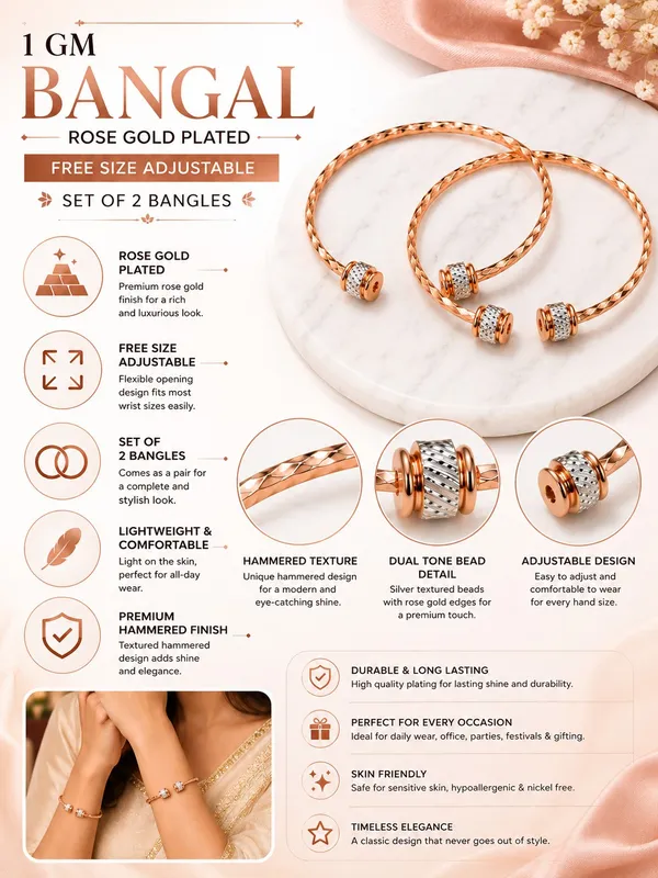 1_GM_Rose_Gold_Plated_Bangle_Set_for_Women_–_Free_Size_Adjustable_Hammered_Design_Bangles,_Set_of_2