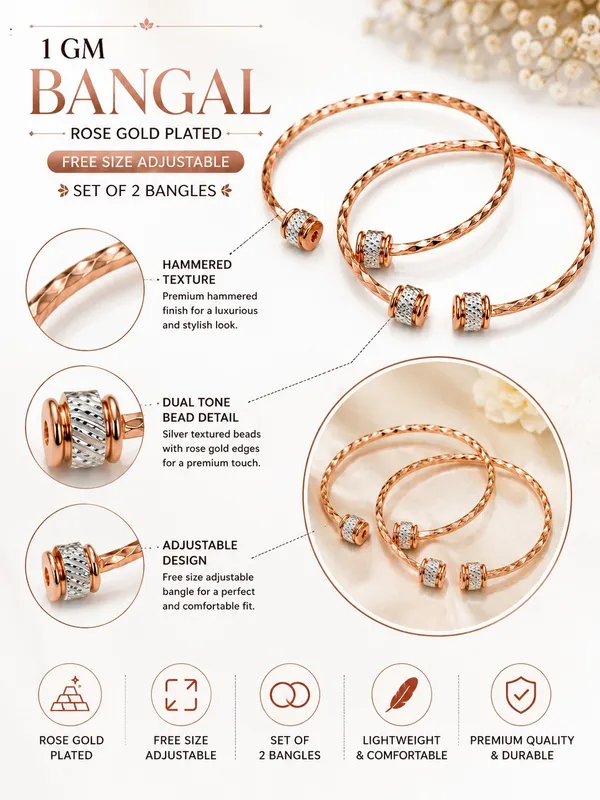 1_GM_Rose_Gold_Plated_Bangle_Set_for_Women_–_Free_Size_Adjustable_Hammered_Design_Bangles,_Set_of_2