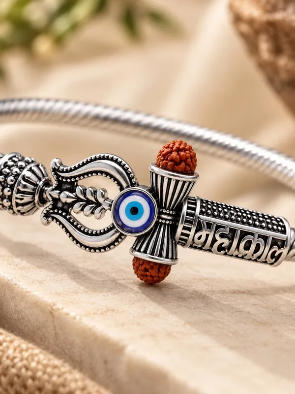 1_GM_Silver_Plated_Mahakal_Bracelet_with_Red_Bead_&_Evil_Eye_Charm_–_Free_Size