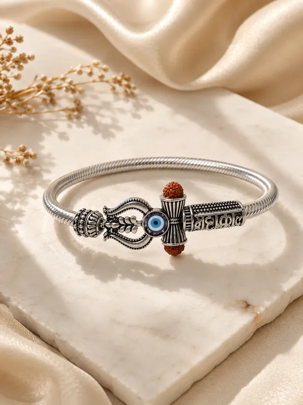 1_GM_Silver_Plated_Mahakal_Bracelet_with_Red_Bead_&_Evil_Eye_Charm_–_Free_Size