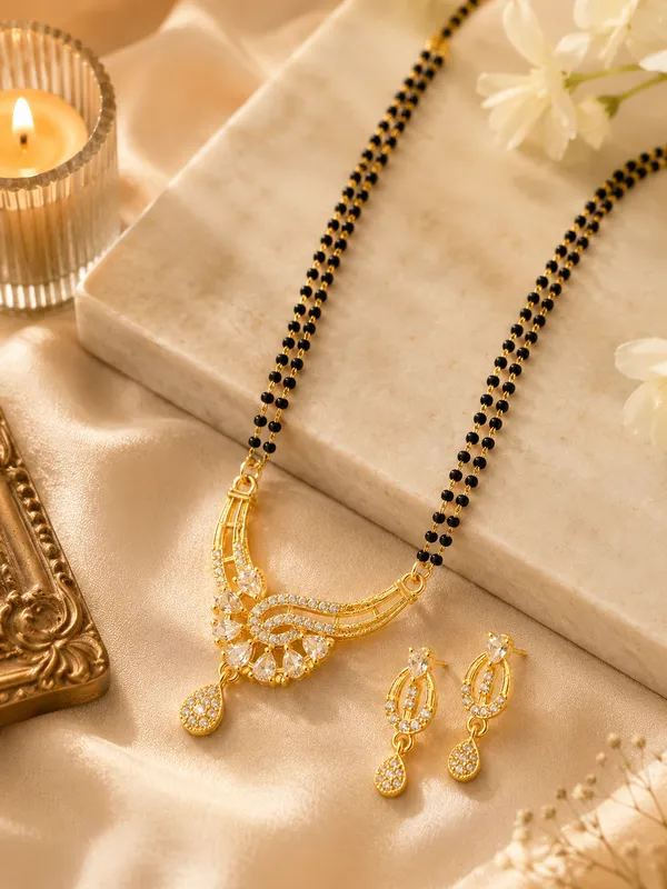1_Gram_Gold_Plated_2_Line_Black_Beaded_Mangalsutra_with_Locket_&_Matching_Earrings
