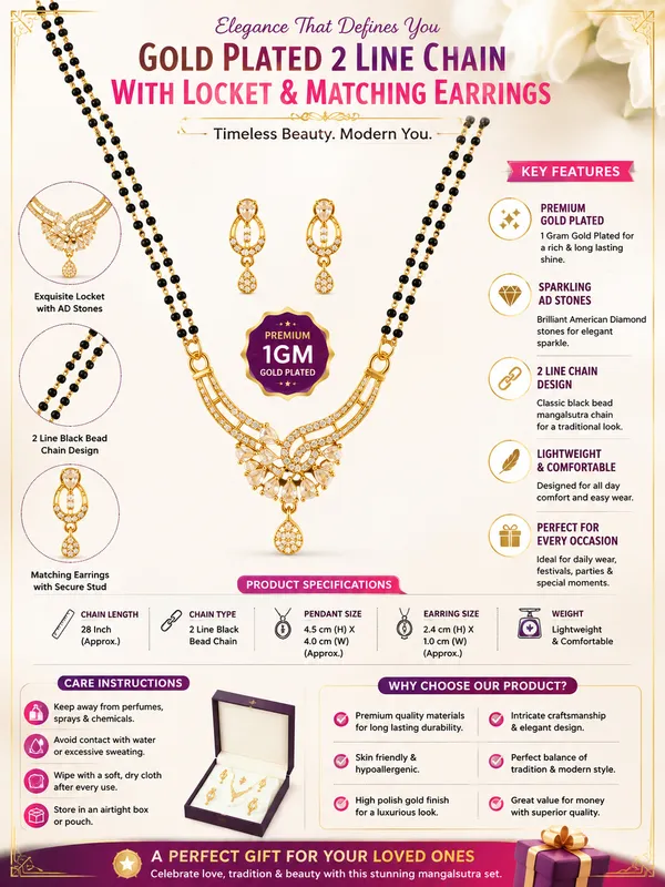 1_Gram_Gold_Plated_2_Line_Black_Beaded_Mangalsutra_with_Locket_&_Matching_Earrings