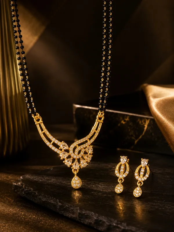 1_Gram_Gold_Plated_2_Line_Black_Beaded_Mangalsutra_with_Locket_&_Matching_Earrings