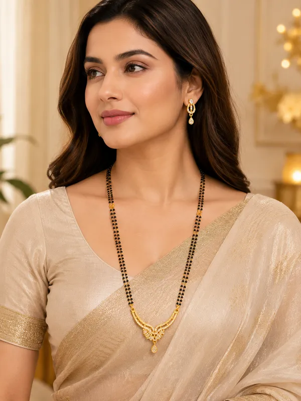 1_Gram_Gold_Plated_2_Line_Black_Beaded_Mangalsutra_with_Locket_&_Matching_Earrings