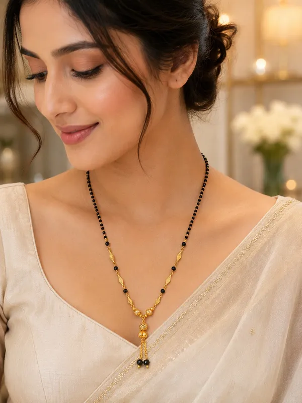 1_Gram_Gold_Plated_Black_Beaded_Mangalsutra_with_Textured_Gold_Connectors_&_Center_Pendant_–_20_Inch