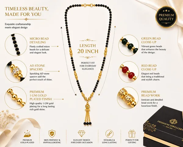 1_Gram_Gold_Plated_Black_Beaded_Necklace_with_Green_&_Red_Beads,_AD_Spacers_&_Pendant_–_20_Inch