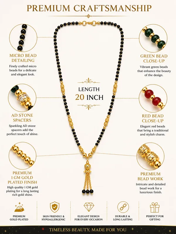 1_Gram_Gold_Plated_Black_Beaded_Necklace_with_Green_&_Red_Beads,_AD_Spacers_&_Pendant_–_20_Inch
