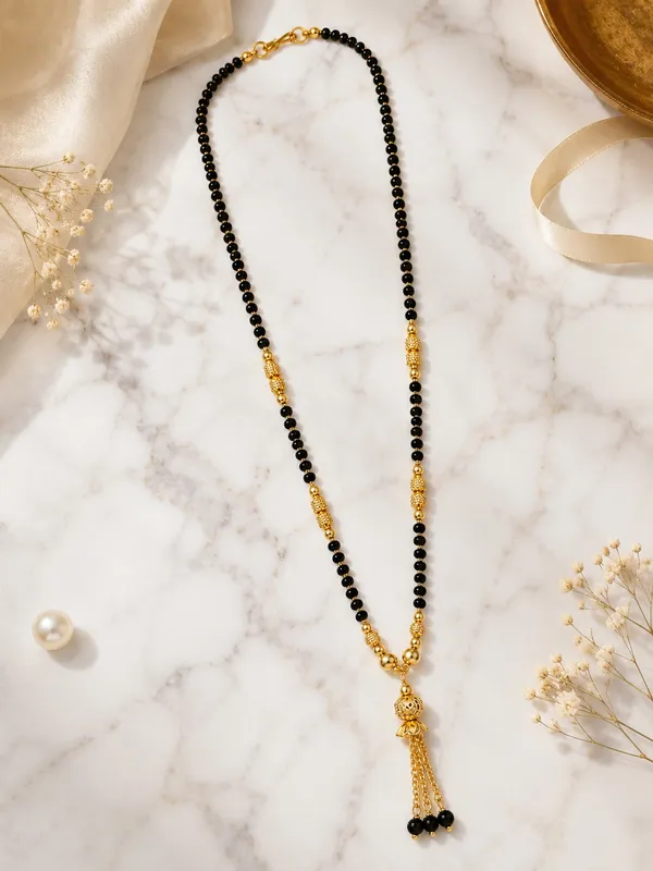 1_Gram_Gold_Plated_Black_Beaded_Necklace_with_Green_&_Red_Beads,_AD_Spacers_&_Pendant_–_20_Inch