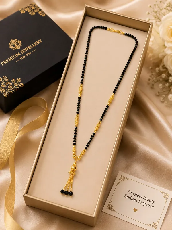 1_Gram_Gold_Plated_Black_Beaded_Necklace_with_Green_&_Red_Beads,_AD_Spacers_&_Pendant_–_20_Inch