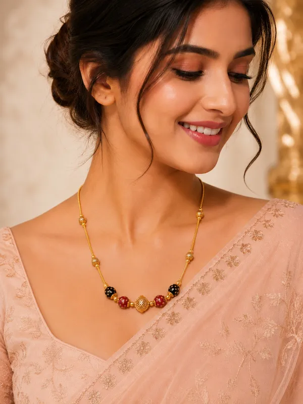 1_Gram_Gold_Plated_Chain_with_Red_&_Black_Enamel_Beads_–_16_Inch