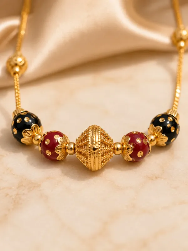 1_Gram_Gold_Plated_Chain_with_Red_&_Black_Enamel_Beads_–_16_Inch