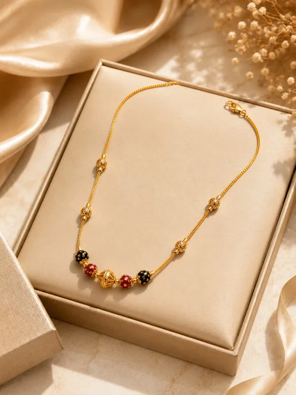 1_Gram_Gold_Plated_Chain_with_Red_&_Black_Enamel_Beads_–_16_Inch