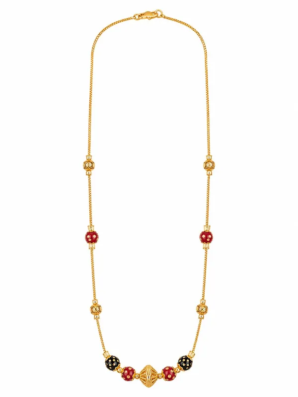 1_Gram_Gold_Plated_Chain_with_Red_&_Black_Enamel_Beads_–_16_Inch