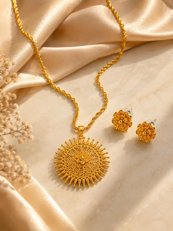 1_Gram_Gold_Plated_Heart_Pendant_Set_with_Chain_&_Matching_Earrings