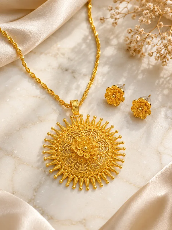 1_Gram_Gold_Plated_Heart_Pendant_Set_with_Chain_&_Matching_Earrings