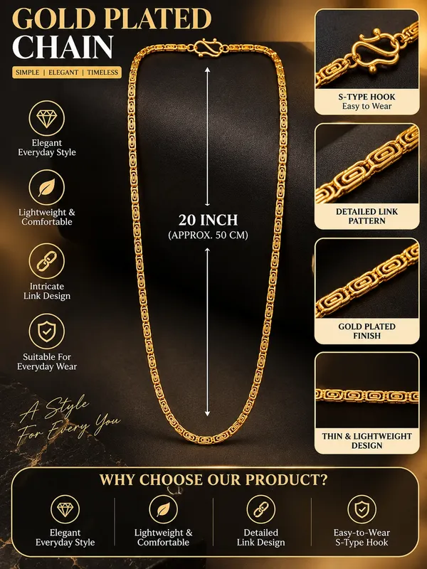20_Inch_Gold_Plated_Intricate_Link_Chain_with_S-Type_Hook_Closure_for_Men