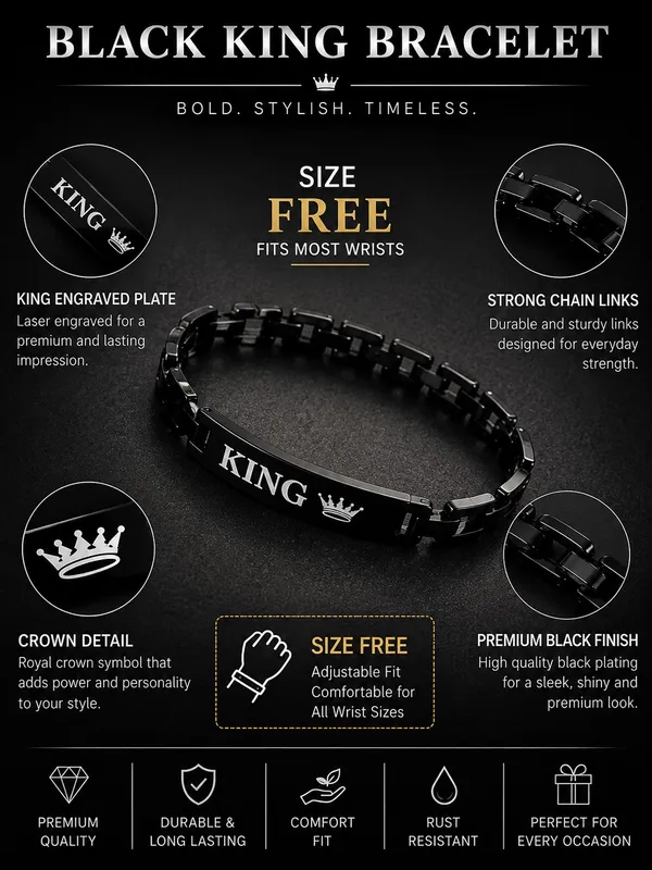 Black_King_Stainless_Steel_Bracelet_for_Men_–_Adjustable_Free_Size_with_Crown_Engraving