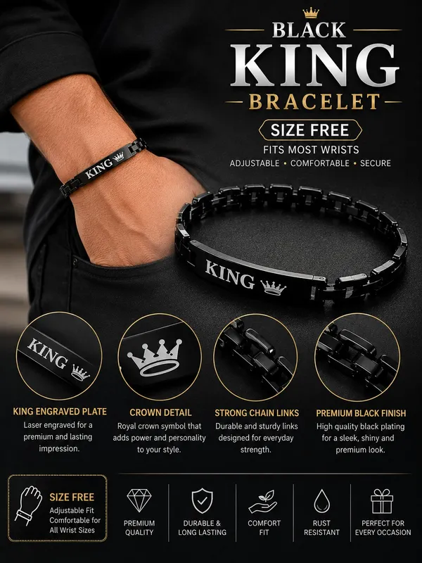 Black_King_Stainless_Steel_Bracelet_for_Men_–_Adjustable_Free_Size_with_Crown_Engraving