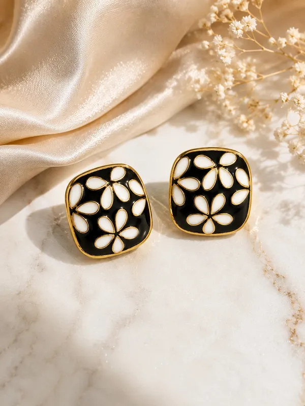 Black_&_White_Meenakari_Floral_Square_Stud_Earrings