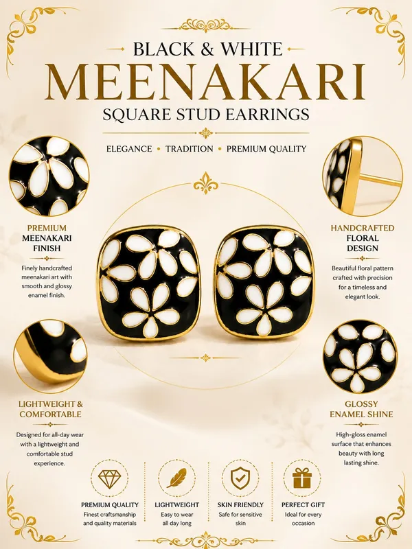 Black_&_White_Meenakari_Floral_Square_Stud_Earrings