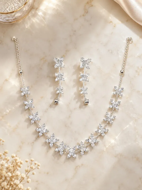 Crystal_Floral_Necklace_Set_with_Matching_Drop_Earrings_–_Silver_Finish