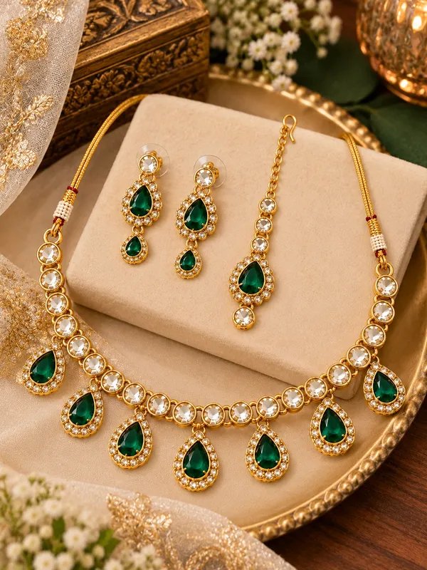 Drop_Kundan_Necklace_Set_with_Matching_Earrings_and_Maang_Tikka_Shadow_Green