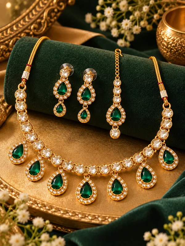 Drop_Kundan_Necklace_Set_with_Matching_Earrings_and_Maang_Tikka_Shadow_Green