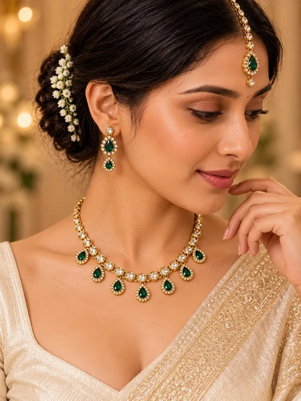 Drop_Kundan_Necklace_Set_with_Matching_Earrings_and_Maang_Tikka_Shadow_Green