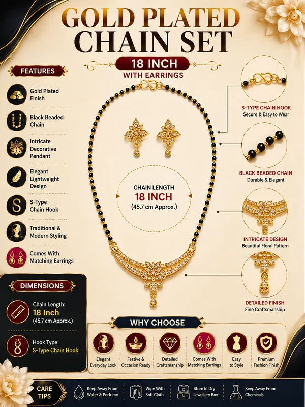 Elegant_Gold_Plated_Black_Beaded_Chain_Necklace_Set_with_Floral_Pendant_&_Matching_Earrings_18_INCH
